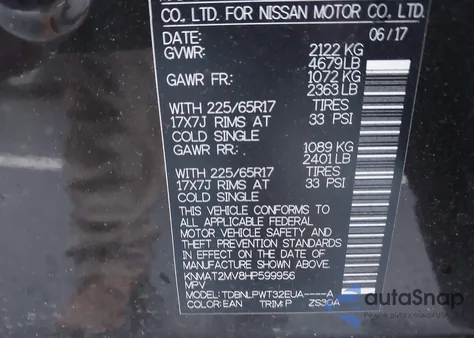 2017 Nissan Rogue S z USA, uszkodzony, nr VIN KNMAT2MV8HP599956